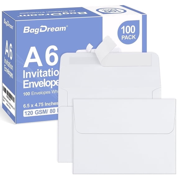 BagDream 4x6 Envelopes A6 Invitation Envelopes with Peel and Seal Closure 6.5 x 4.75 for Weddings, Parties, Greeting Cards and Photos, 100 Pack
