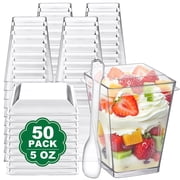 BagDream 50 Pack 5 oz Plastic Dessert Cups with Lids and Spoons, Yogurt Parfait Appetizer Cups Mini Dessert Shooter Cups for Pudding, Fruit and Ice Cream