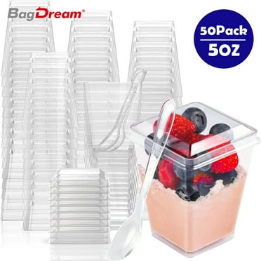 BagDream 50 Pack 5 oz Plastic Dessert Cups with Lids and Spoons, Mini Parfait Cups Clear Dessert Cups for Party Appetizers