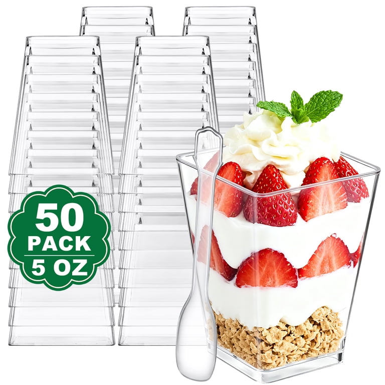 BagDream 50 Pack 5 oz Plastic Dessert Cups with Spoons, Mini Parfait Cups Clear Dessert Cups for Party Appetizers