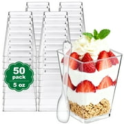 BagDream 50 Pack 5 oz Plastic Dessert Cups with Spoons, Mini Parfait Cups Clear Dessert Cups for Party Appetizers