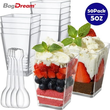 BagDream 50 Pack 5 oz Plastic Dessert Cups with Spoons, Mini Parfait Cups Clear Dessert Cups for Party Appetizers