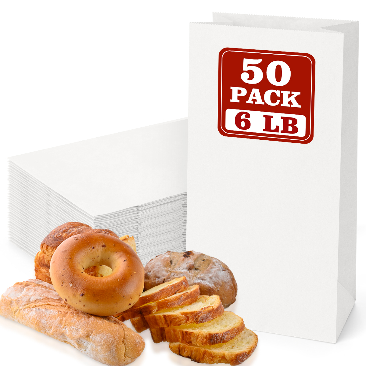 BagDream 50Pcs 6lb White Paper Lunch Bags Small Kraft Paper Bags