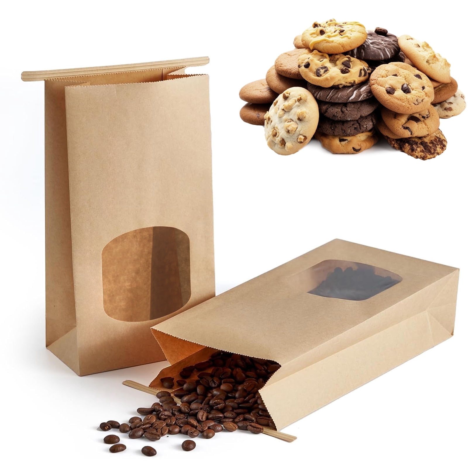 BagDream 50Pcs Brown Bakery Bags with Window, 3.54x2.36x6.7 inches Small Kraft Paper Bags Tin Tie Tab Lock Bags for Cookies, Popcorn, Bread, Party Favors