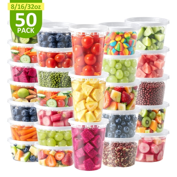 BagDream Plastic Deli Containers with Lids 60 Pack, 8oz 16oz 32oz Variety Pack Airtight Food Storage & Soup Containers Leakproof, BPA Free, Microwave Freezer Safe