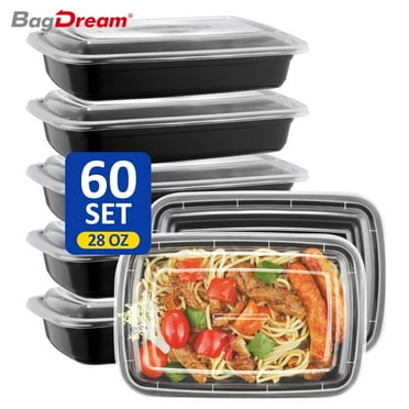BagDream 60 Pack 28 oz Meal Prep Container, Reusable Plastic Food Storage Containers with Lids, Fits Microwave, Freezer and Dishwasher Safe