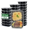 thumbnail image 1 of BagDream 60 Pack Meal Prep Containers 2 Compartment with Lids Reusable Food Storage Containers, Bento Box, BPA Free, Stackable, Microwave, 32 oz, 1 of 7
