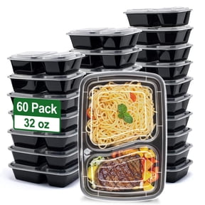 BagDream 60 Pack Meal Prep Containers 2 Compartment with Lids Reusable Food Storage Containers, Bento Box, BPA Free, Stackable, Microwave, 32 oz
