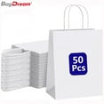 thumbnail image 1 of BagDream 8x4.25x10.5 inches 50 Pack Medium Kraft Paper Bags White Paper Gift Bags with Handles for Wedding, Mother's Day, Baby Show, Birthday Party and Graduation, 1 of 8