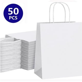Small Kraft Paper Gift Bags with Handles (White, 3.5 x 6.25 in, 50 Pack)