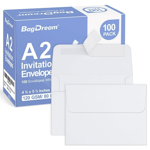 BagDream A2 Invitation Envelopes 4-3/8 x 5-3/4 White Paper Envelopes Self-Adhesive for Birthday Cards, Wedding, Photos, 100 Pack
