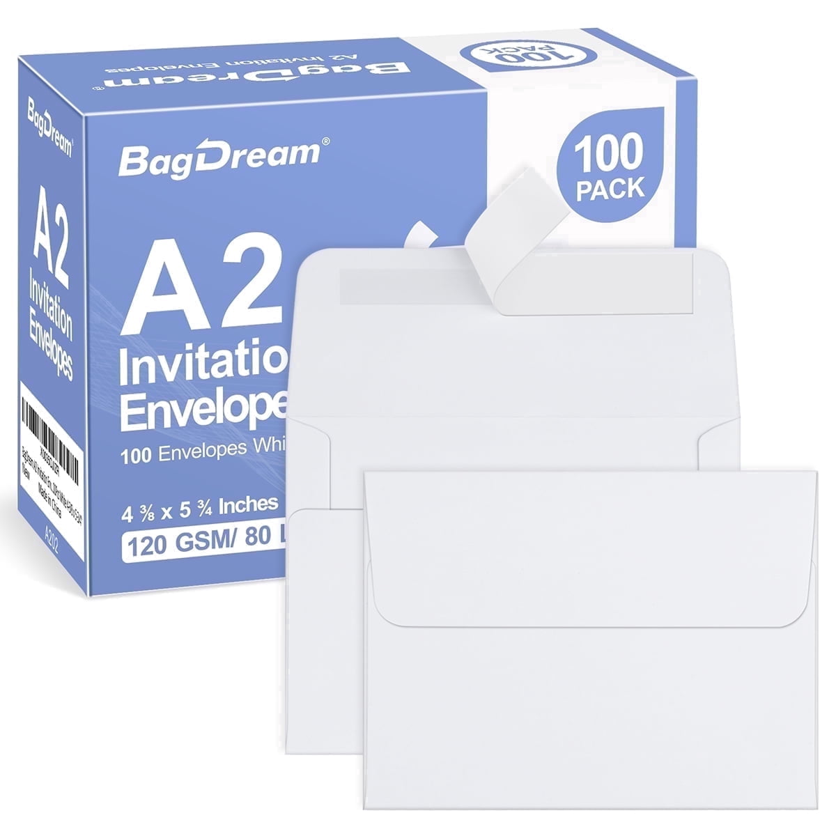 BagDream, Invitation Envelopes, 4-3/8 x 5-3/4, White Paper, 100