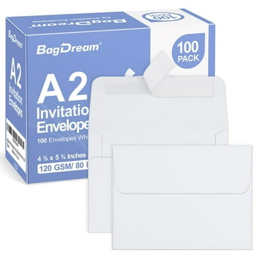 BagDream A2 White Paper Envelopes 100 Pack 4-3/8 x 5-3/4" Invitation Envelopes Self Seal for RSVP, Wedding, Thank you Notes, Greeting Cards, Photos, Announcements