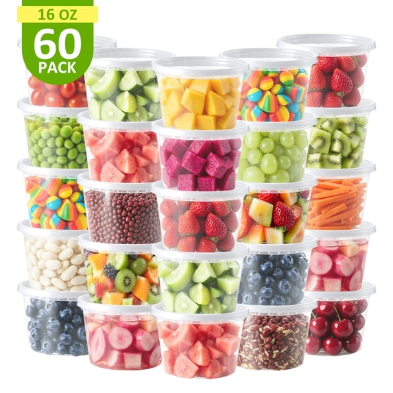 BagDream Airtight Deli Containers with Lids 60 Pack, 16oz Plastic Food ...