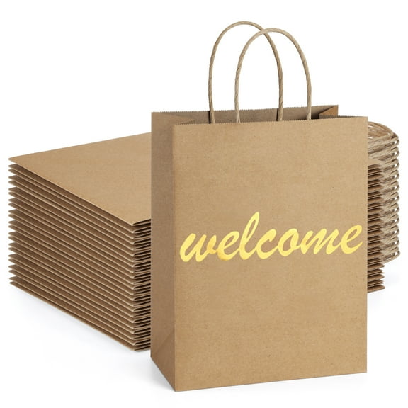 BagDream Brown Kraft Paper Welcome Gift Bags Bulk with Handles 25Pcs 8x4.25x10.5 Inches Shopping Gifts Wedding Bags