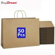 BagDream Brown Paper Bags With Handles 50Pcs 16x6x12 inches Kraft Paper Bags Bulk Large Recycled Paper Ideal As Shopping Bags, Gift Bags, Retail Bags for Small Business Retail Grocery