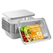 BagDream Aluminum Pans with Lids Disposable Tin Foil Pans for Meal Prep, Cooking, Roasting, Heating - Thanksgiving, Christmas, Parties, Catering, 8"x6", 50 Count
