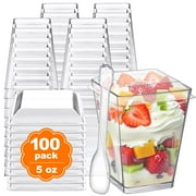 BagDream Disposable Plastic Dessert Cups with Lids and Spoons Mini Clear Parfait Appetizer Cups, 5 oz, 100 Pack