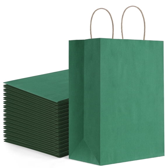 BagDream 100 Pack Green Gift Bags with Handles, 8x4.25x10.5" Medium Paper Party Favor Bags for St. Patrick’s Day, Easter, Birthdays, Wedding, Holidays & Events