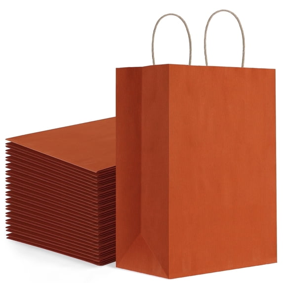BagDream 100 Pack Medium Orange Gift Bags with Handles, 8x4.25x10.5" Goodie Bags for Party Favor Bags, Halloween, Birthdays & Holiday Events