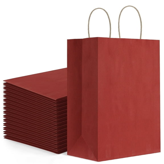 BagDream 25Pcs Valentine's Day Gift Bags with Handles, Medium Treat Goodies Bag for Birthday Wedding Mother's Day Holiday Party Gift Giving, 8x4.25x10.5", Red