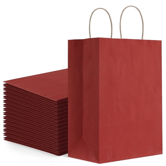 BagDream 25Pcs Red Gift Bags with Handles,8x4.25x10.5" Medium Paper Goodies Bag for Party Favor, Valentine's Day, Birthday, Wedding, Christmas, Holiday