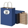 thumbnail image 1 of BagDream 50 Pack Navy Blue Gift Bags, 8x4.25x10.5 Kraft Paper Bags with Handles Bulk for Shopping Bags Retail Merchandise Bags Grocery Bags Takeout Bags, 1 of 9
