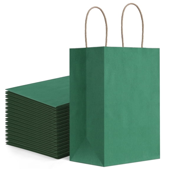 BagDream 100 Pack Green Gift Bags with Handles, 5.25x3x8" Small Kraft Paper Bags Party Favor Bags for St. Patrick’s Day, Eater, Wedding, Birthdays, Holidays & Events