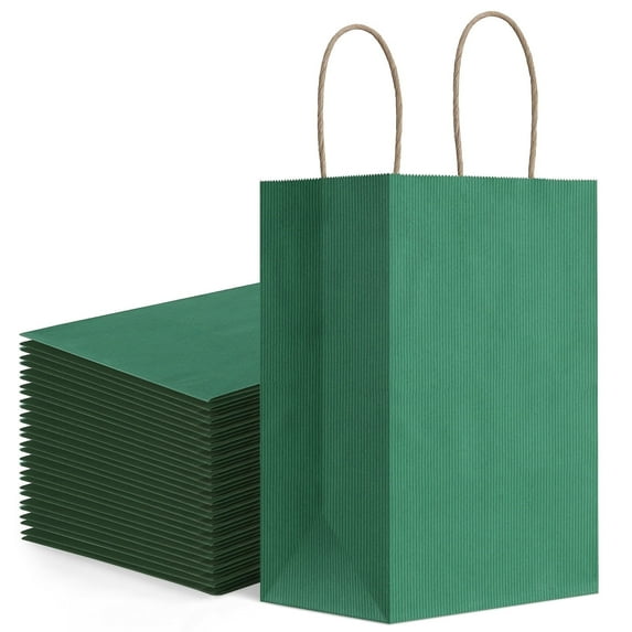 BagDream 25 Pack Green Gift Bags with Handles, 5.25x3x8" Small Kraft Paper Bags Party Favor Bags for Easter, Christmas Gifts and Holidays Event