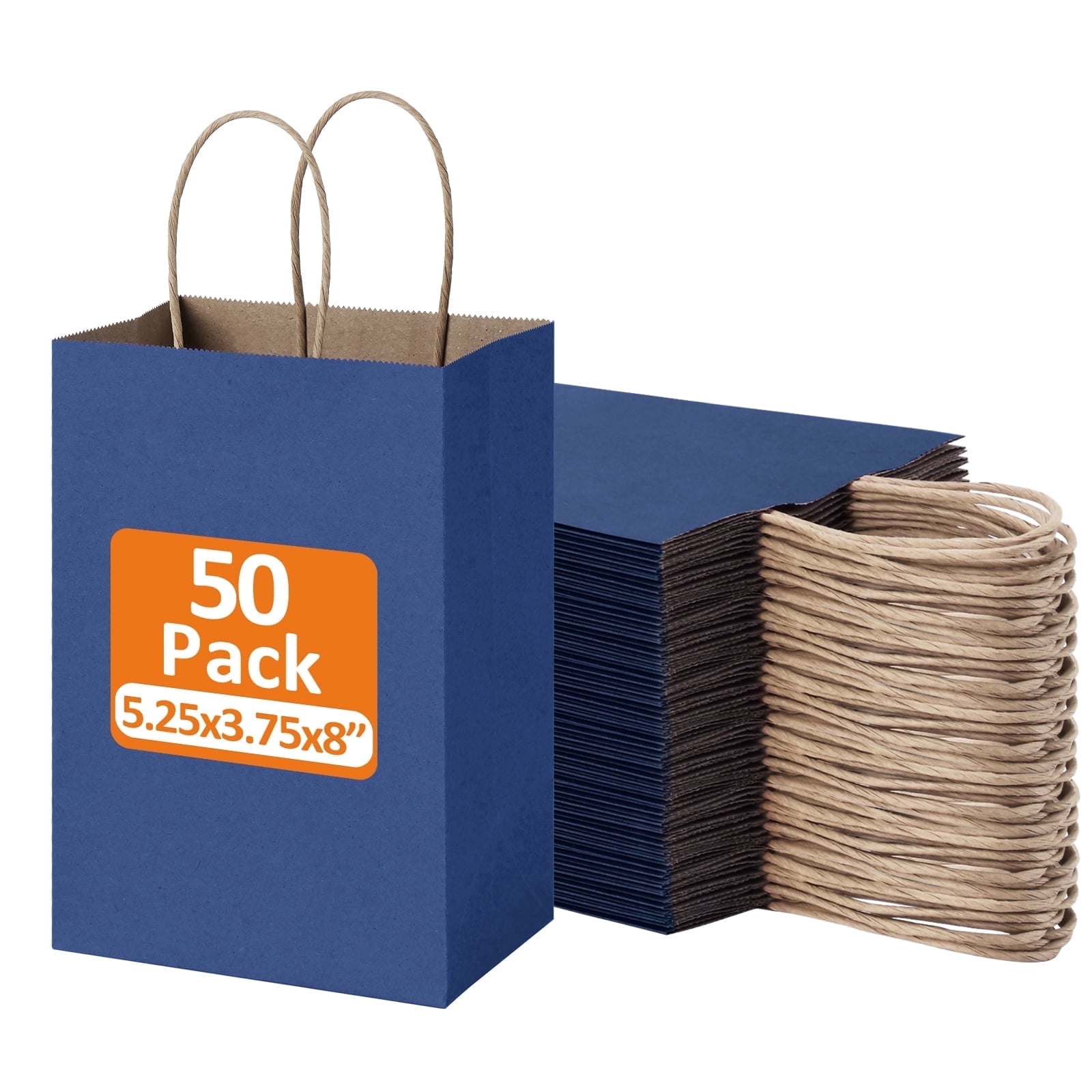 BagDream 50Pcs Navy Blue Paper Gift Bags, 5.25x3x8inch Small Paper Bags with Handles Bulk for Shopping, Birthday, Wedding, Father's Day, Merchandise, and Business Party