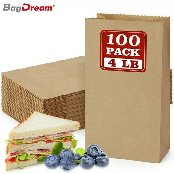 BagDream 100 Pack Kraft Brown Paper Lunch Bags 4lb 5x2.95x9.45" Disposable Lunch Snacks Bags for Sandwich, Grocery Food, and Arts & Crafts