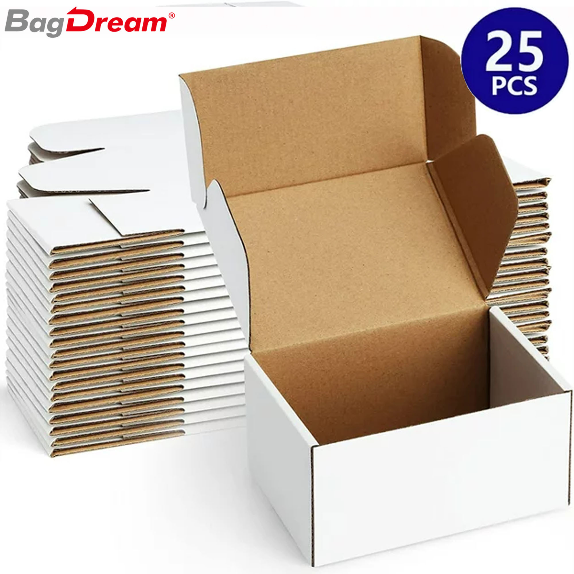 Bagdream 25 Pack Small Moving And Shipping Boxes 6x4x3 Inches White Cardboard Corrugated Mailers 8439