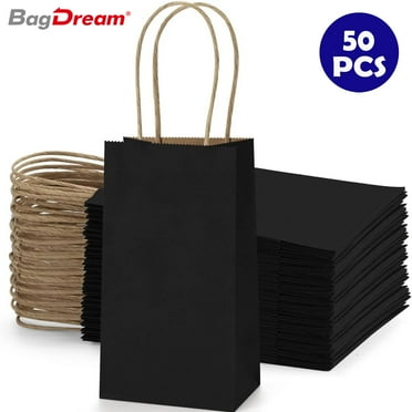 BagDream 50 Pack 3.5x2.4x6.7 inches Small Kraft Paper Gift Bags with Handles Recyclable Black Paper Bag Bulk for Easter Party Favor, Candy