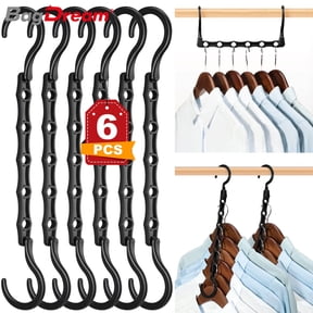 BagDream 6 Pack Black Magic Space Saving Hangers, Sturdy Plastic Hanger Closet Organizers with 5 Holes for Heavy Clothes, College Dorm Room Essentials, Home Organization