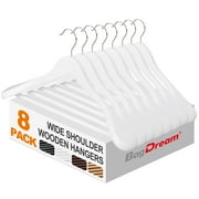 BagDream 8 Pack Wide Shoulder Wooden Hangers Coat Hangers with Non Slip Pants Bar, Solid Wood Jacket Clothes Hangers Smooth Finish for Sweater, Pants, Heavy Clothes, Natural