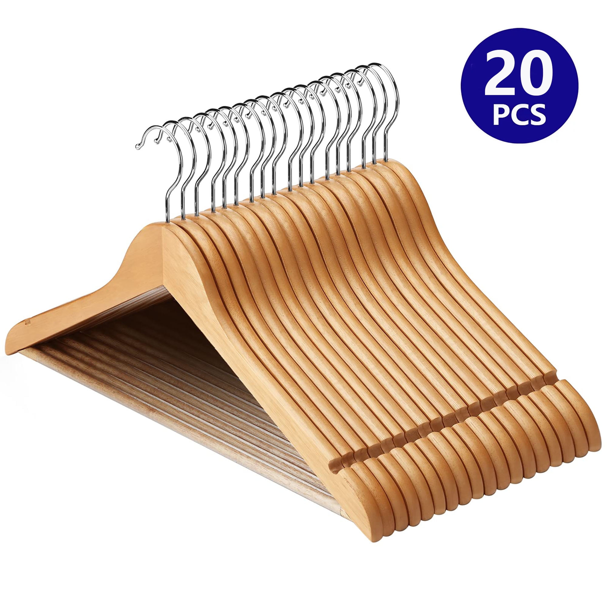 Home-It Natural Wood Clothing Hangers, 20 Pack