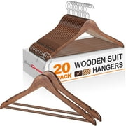 BagDream Wooden Coat Hangers 20 Pack Walnut Wood Suit Clothes Hangers with Non Slip Pant Bar & 360° Swivel Hook