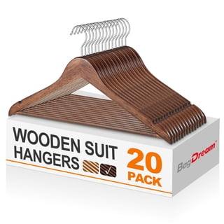 BagDream Wooden Coat Hangers 20 Pack Walnut Wood Suit Clothes Hangers with Non Slip Pant Bar & 360° Swivel Hook