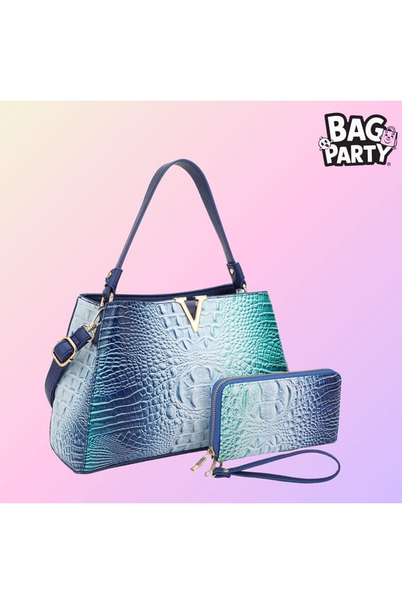 BagParty 2024 Fall Crocodile-Texture Handbag with Matching Wallet, Large Capacity Shoulder Tote for Women, Multicolor Office Bag & Gift Idea