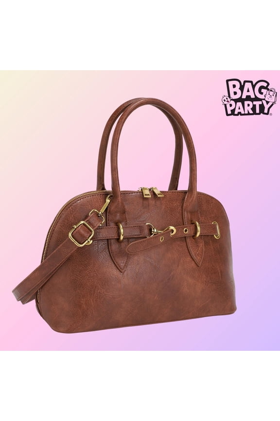 BagParty 2025 Vegan Leather Satchel Handbag for Women, Elegant Top Handle Purse with Crossbody Strap, Large Capacity Work & Weekend Bag for Winter Fashion