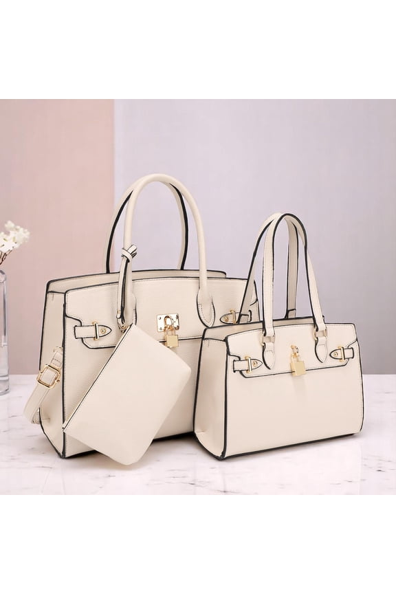 BagParty 3-Piece Vegan Leather Handbag Set, Fashion Tote Bag with Crossbody Bag and Extra Pouch, Women's Musthave Bag for Fall, Winter and Holiday