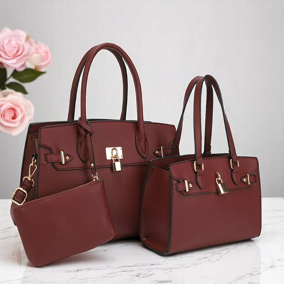 BagParty 3-Piece Vegan Leather Handbag Set, Fashion Tote Bag with Crossbody Bag and Extra Pouch, Women's Musthave Bag for Fall, Winter and Holiday