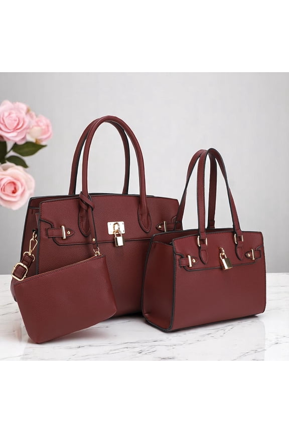 BagParty 3-Piece Vegan Leather Handbag Set, Fashion Tote Bag with Crossbody Bag and Extra Pouch, Women's Musthave Bag for Fall, Winter and Holiday