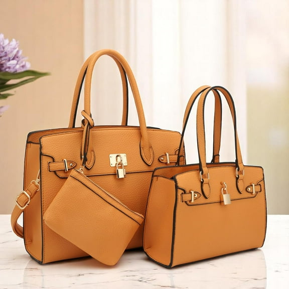 BagParty 3-Piece Vegan Leather Handbag Set, Fashion Tote Bag with Crossbody Bag and Extra Pouch, Women's Musthave Bag for Fall, Winter and Holiday