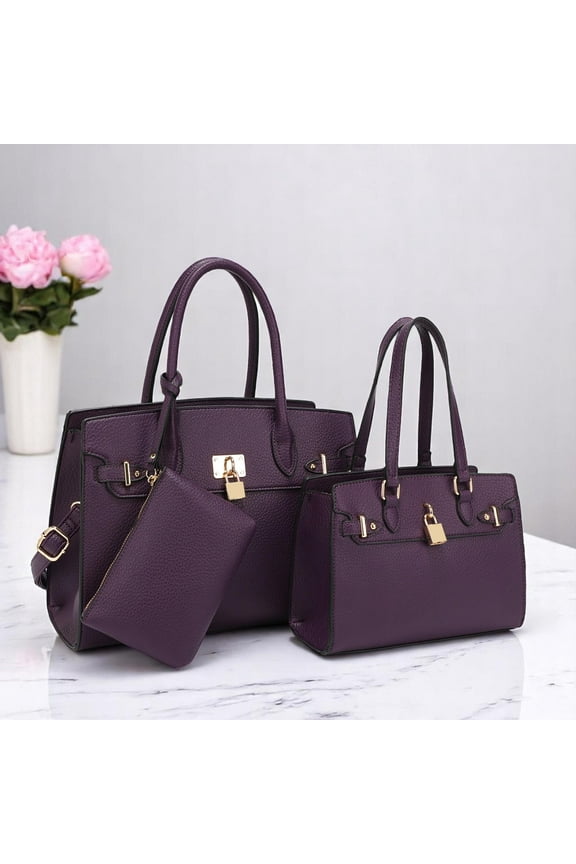 BagParty 3-Piece Vegan Leather Handbag Set, Fashion Tote Bag with Crossbody Bag and Extra Pouch, Women's Musthave Bag for Fall, Winter and Holiday