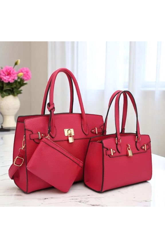 BagParty 3-Piece Vegan Leather Handbag Set, Fashion Tote Bag with Crossbody Bag and Extra Pouch, Women's Musthave Bag for Fall, Winter and Holiday