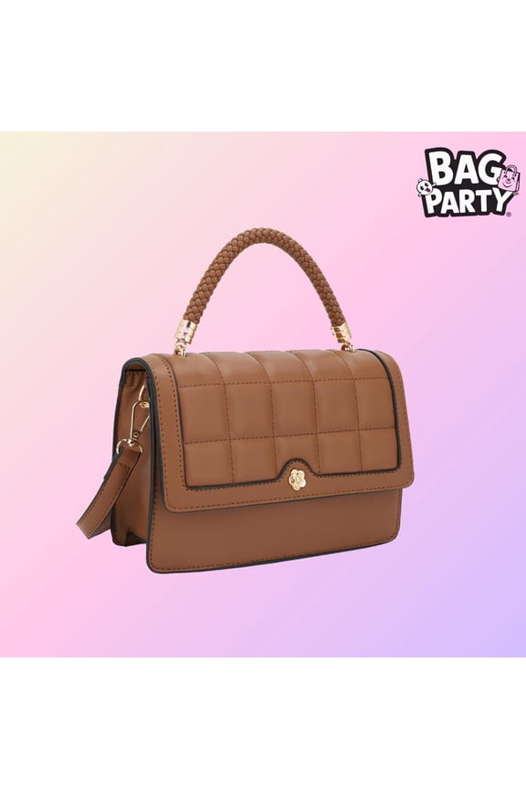 BagParty Elegant Quilted Crossbody Bag for Women with Braided Handle and Flower Clasp, Stylish Shoulder Purse for Girls’ Birthday or Holiday Gift
