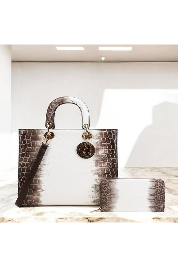 BagParty Spring Vegan Leather Satchel Bag for Women, Large Capacity Office Tote with Animal Print Colorblock Design, Elegant Commuter Handbag