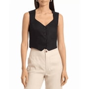 Bagatelle BLACK Womens Portrait Neck Button Front Vest, US Small