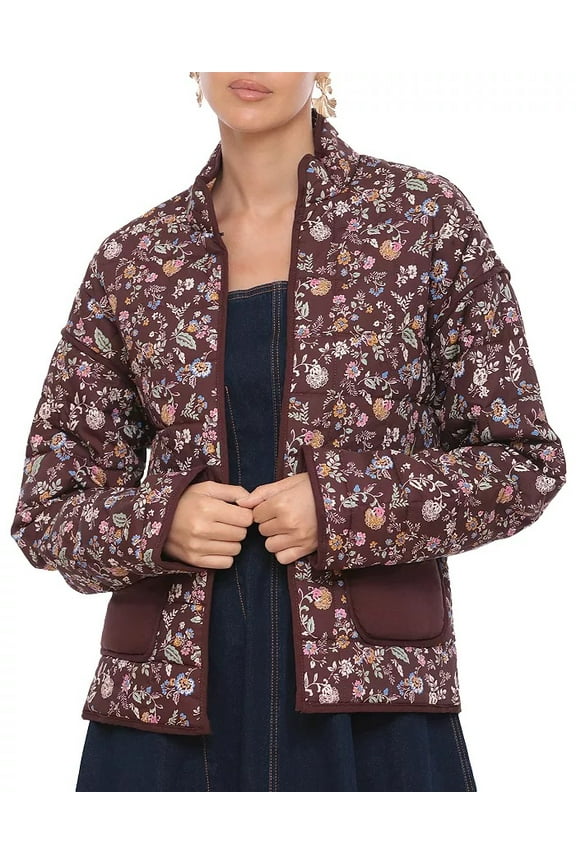 BROWN DITSY FLORAL Women's Quilted Jacket, US X-Large